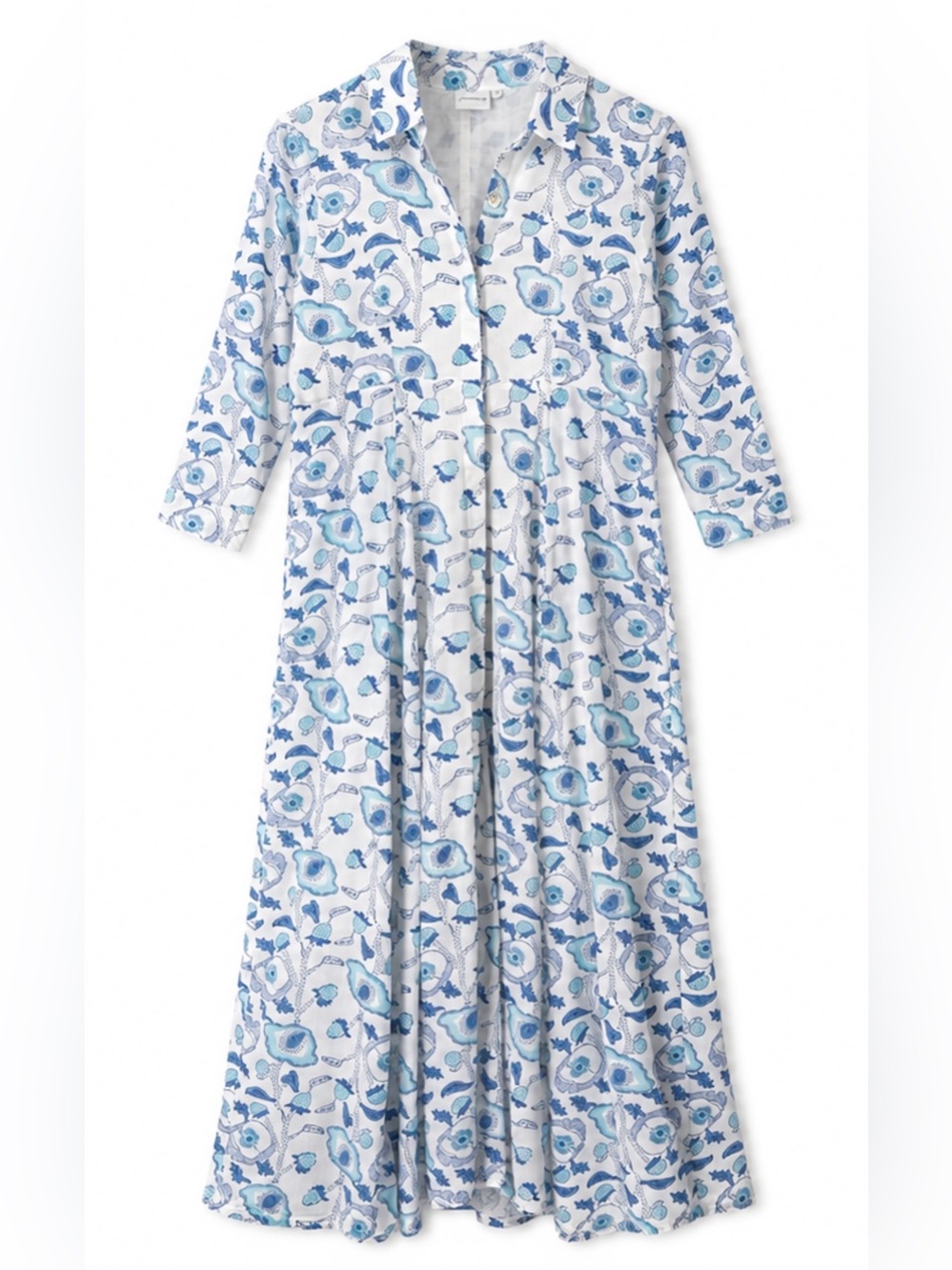 Julia Amory The Shirt‎ Dress Blue Botanical Print Small Collared Button Maxi